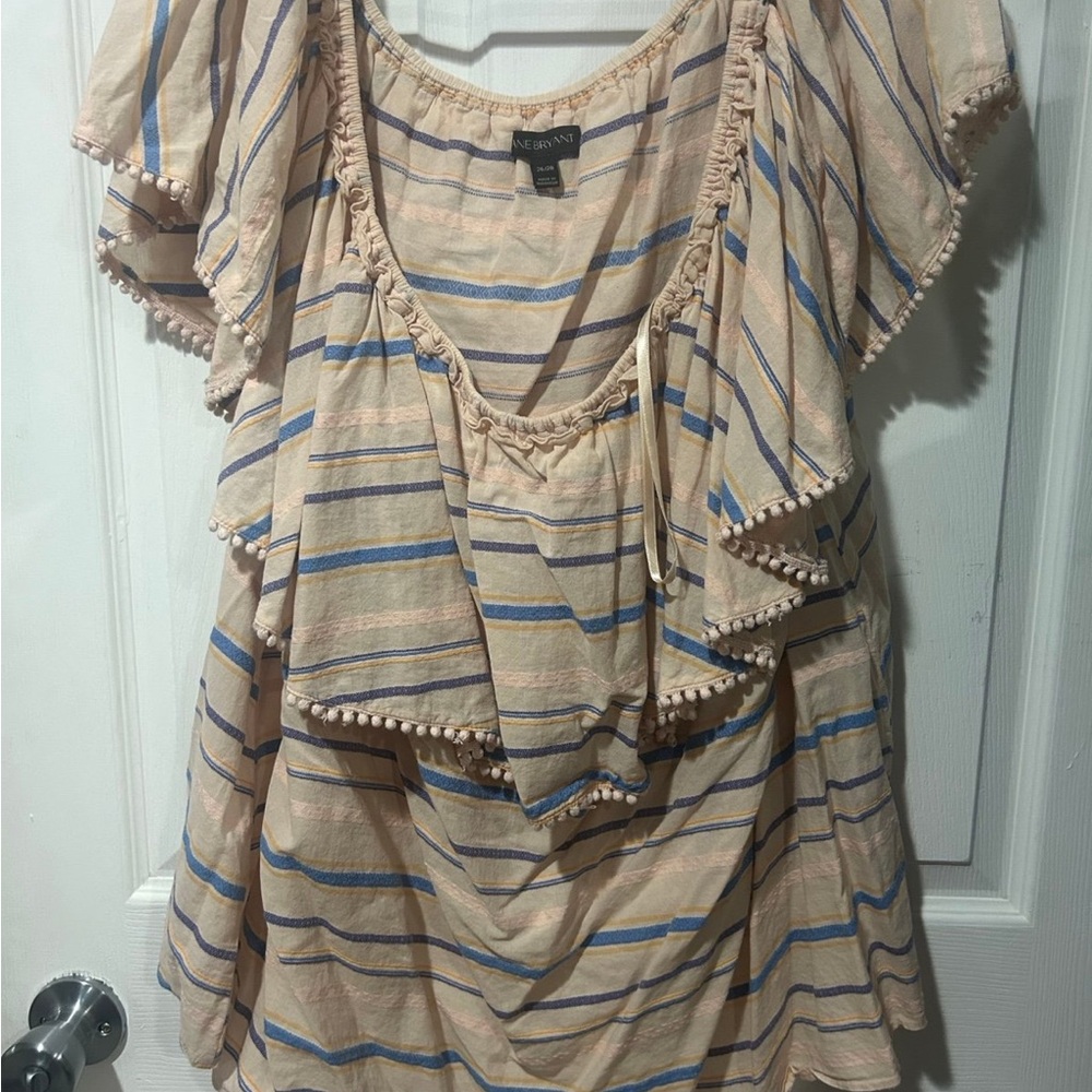 Lane Bryant Cream Flutter Sleeve Ruffled Blouse